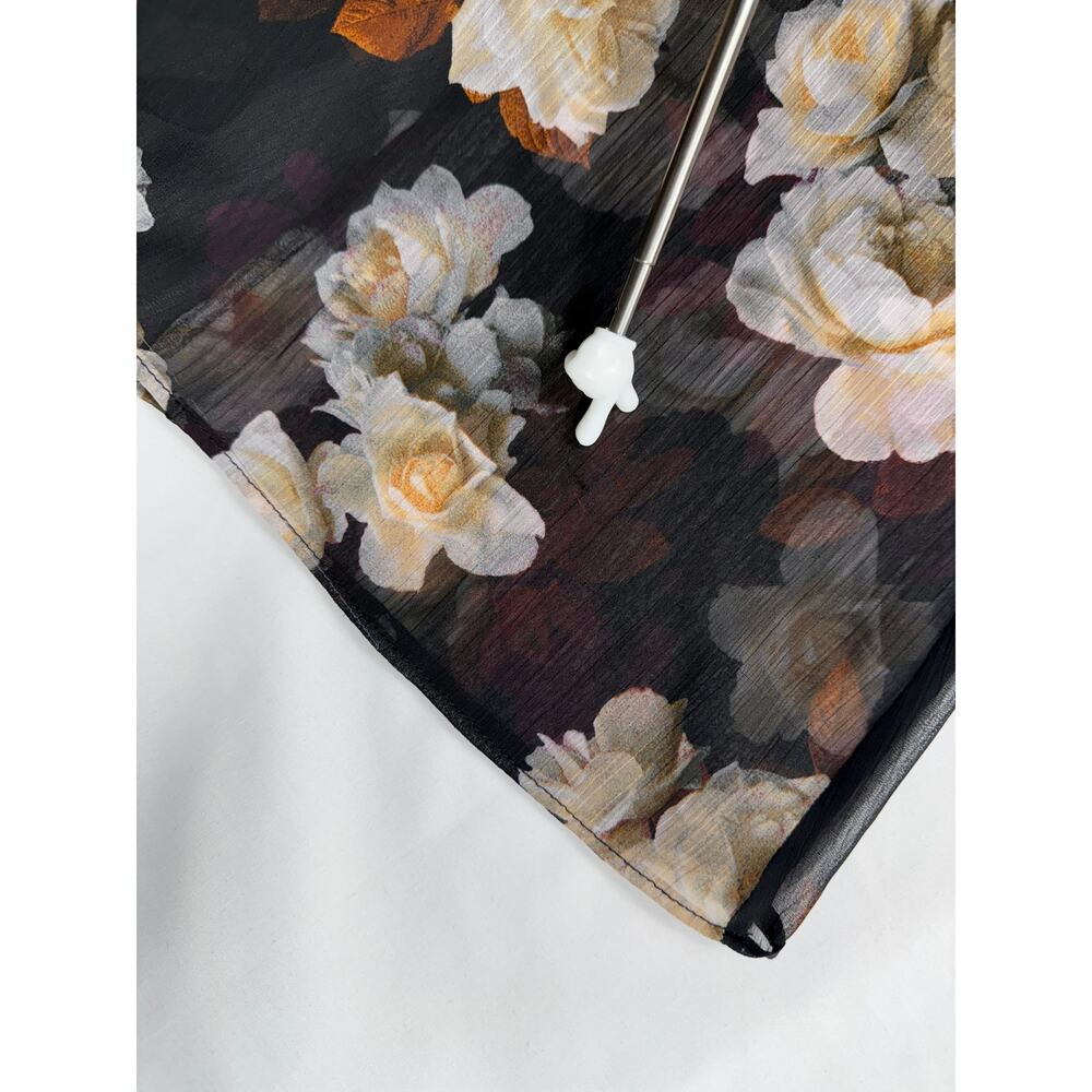 Calvin Klein women's black floral print dress sheer belted waist Sz 8 - Picture 12 of 12